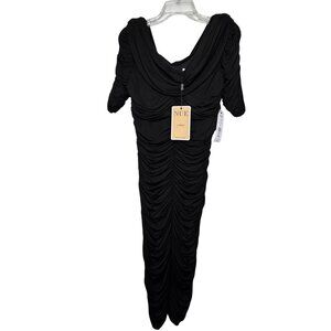Nue By Shani Black Ruched Cowl Neck Dress Womens Size 6 NWT